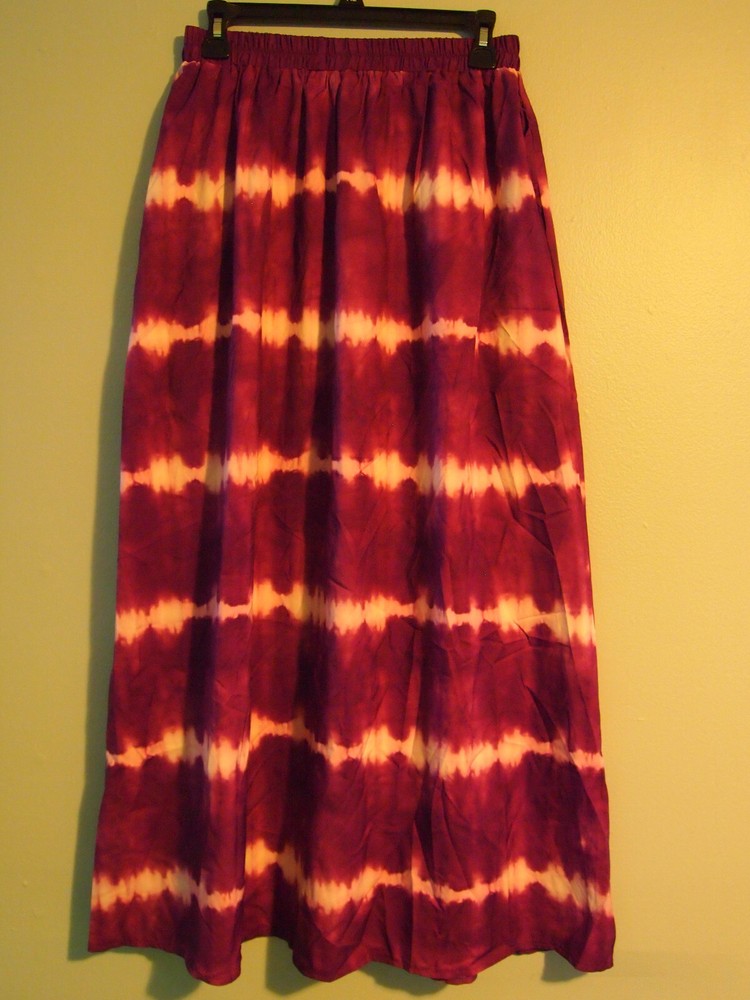 Zanzea Elastic Waist Maxi Boho Long Skirt Women XL Purple & White Side Pockets