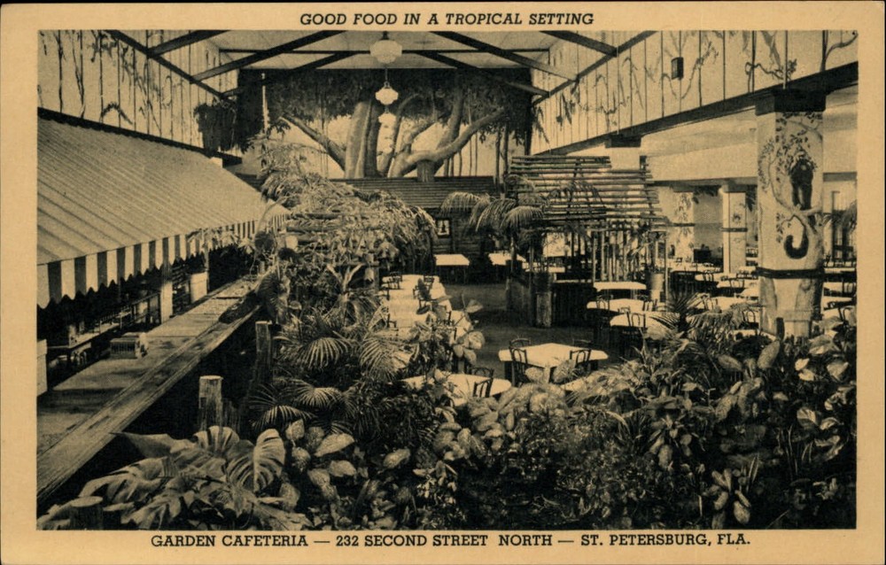 Garden Cafeteria Second Street St Petersburg Florida ~ vintage postcard