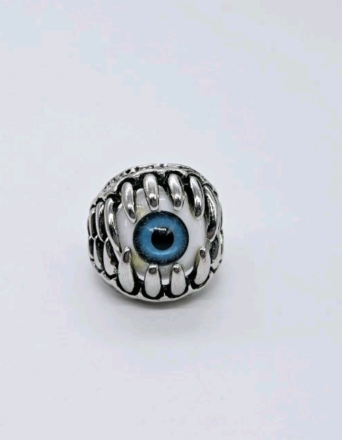Evil Eye Eyeball Ring Silver tone Chunky Statement  Size 8 Protection