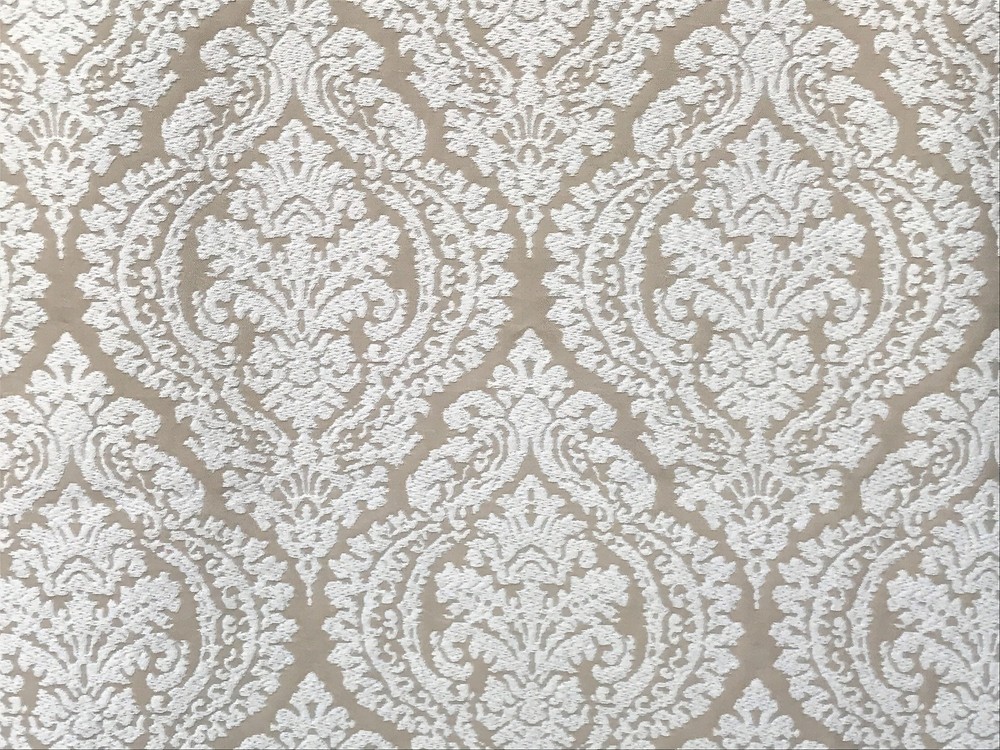 Champagne And Ivory Damask Curtain Fabric By The Yard Upholstery Fabric Drapery