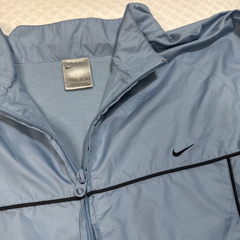 Nike BabyBlue Vtg Streetwear Windbreaker Full Zip Jacket Black Trim Silver Sz XL