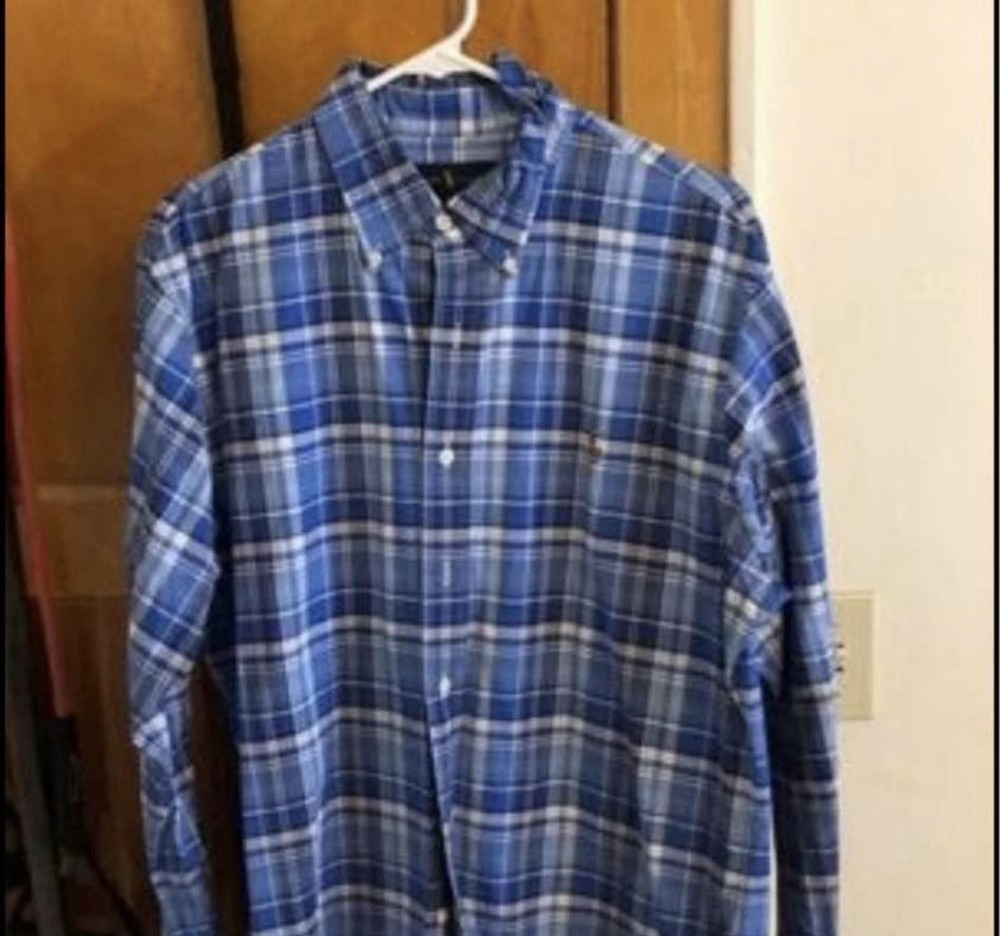 Polo Ralph Lauren Woven Button-Up Shirt L Blue Plaid Button-Down Collar