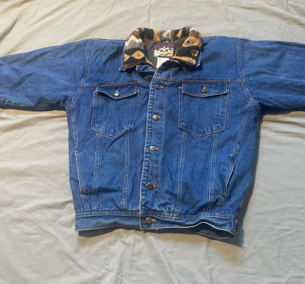 VTG Santa Fe Outback SFO LG Denim Quilted Lined Fleece Sleeve zip button  Jacket