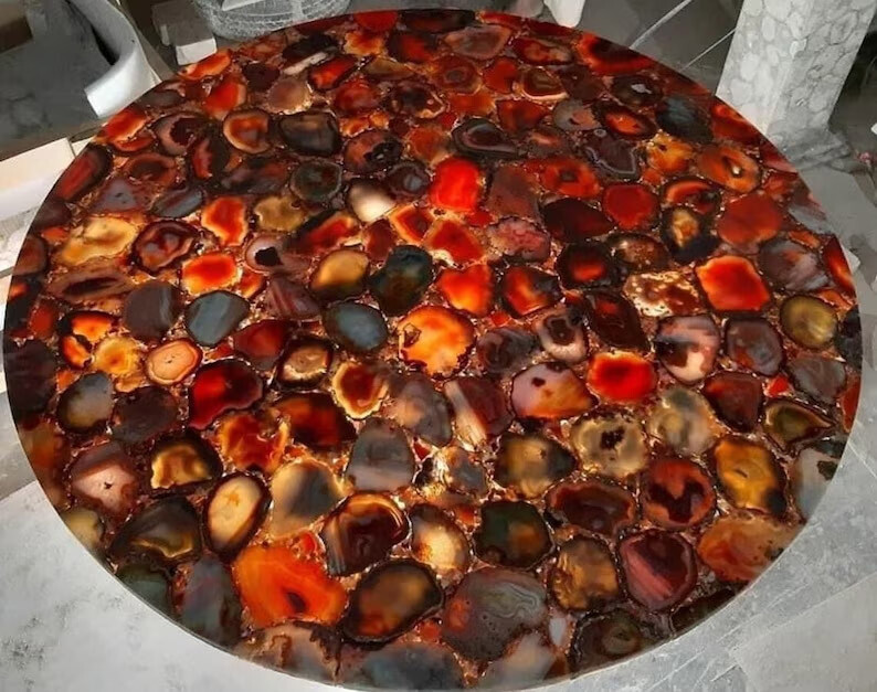 Round Shape Wild Agate Stone Coffee Table Agate Side Table for Living Room Decor