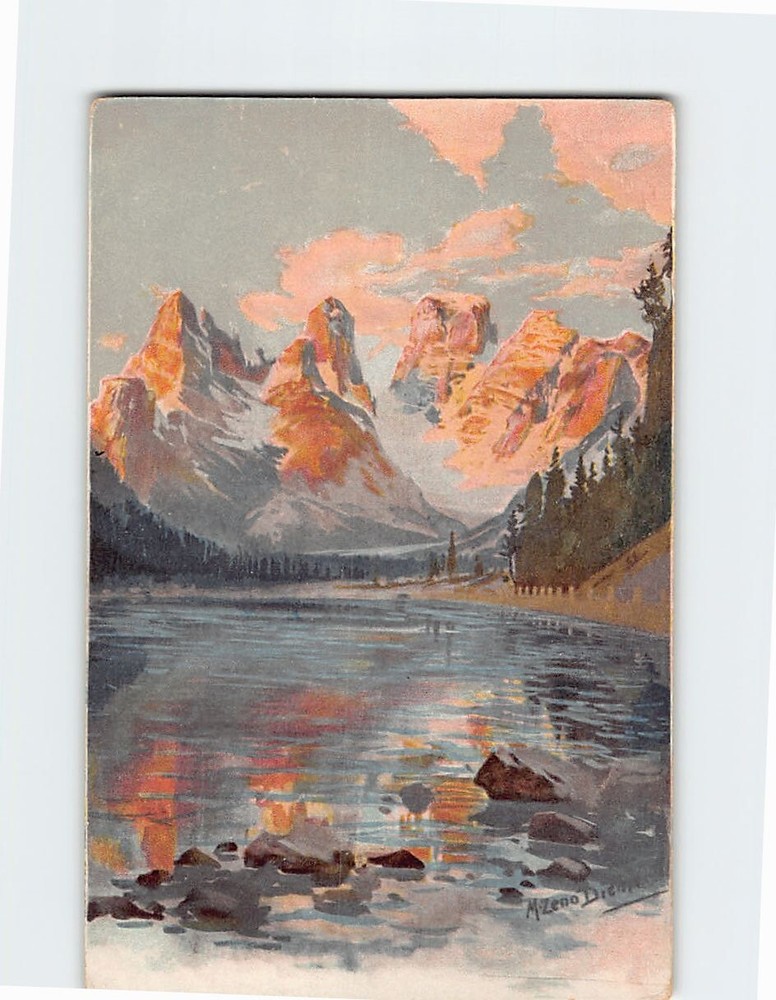 Postcard Lake Winter Landscape Scenery Painting/Art Print