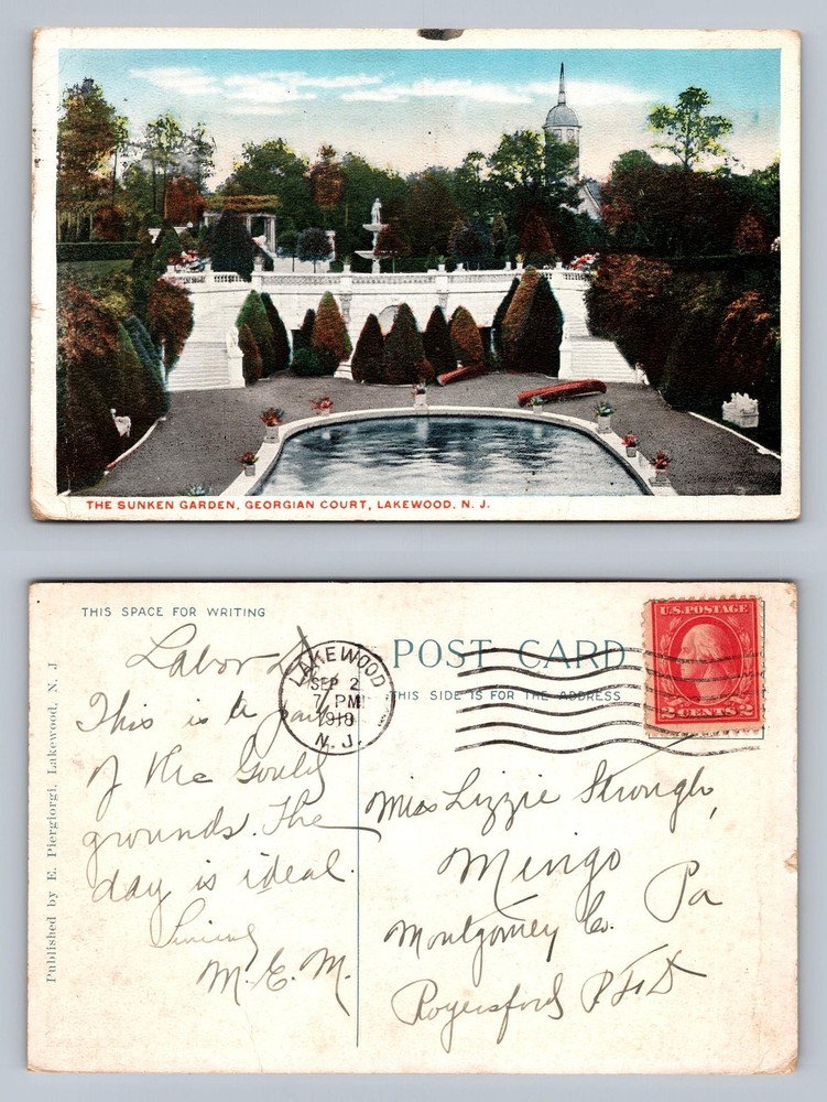 Lakewood, NJ-New Jersey, Sunken Garden Georgian Court c1910 Vintage Postcard