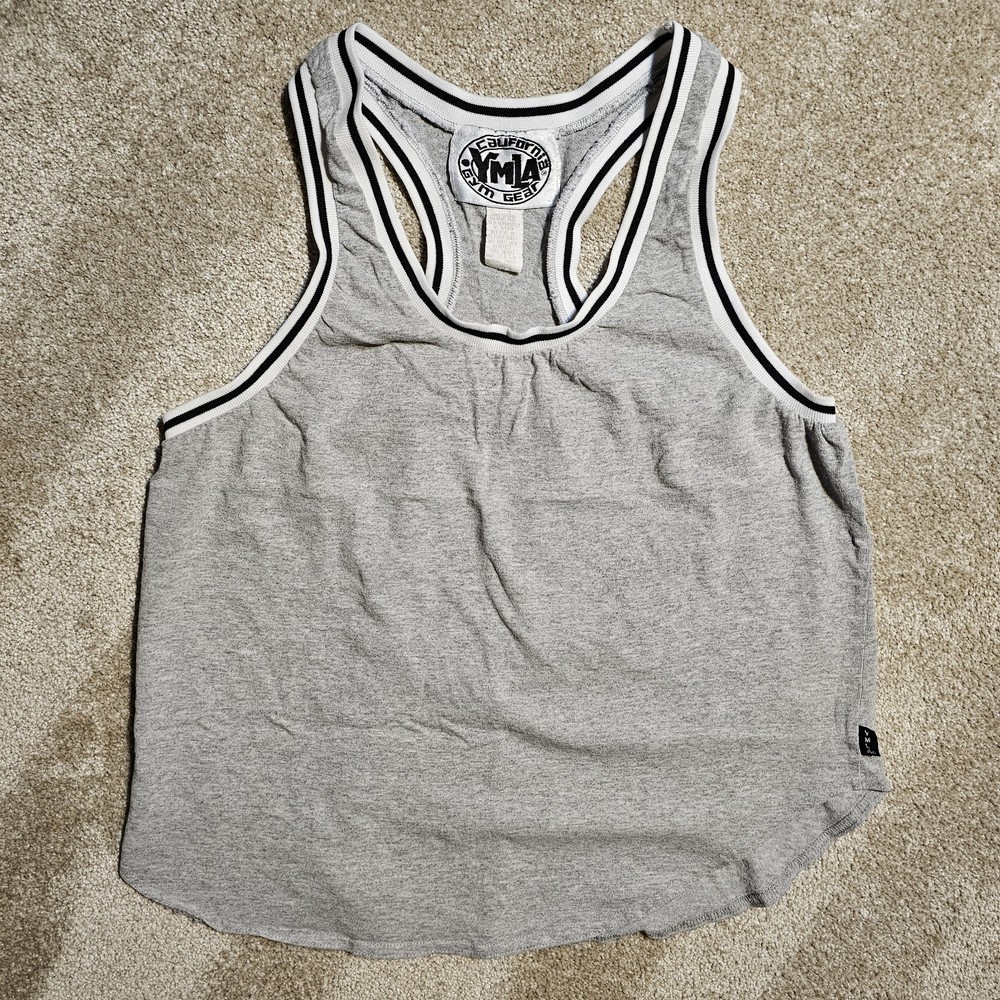 Vintage 90s California Gym Gear Gray Small Tank Top Blank Plain Stripes Classic