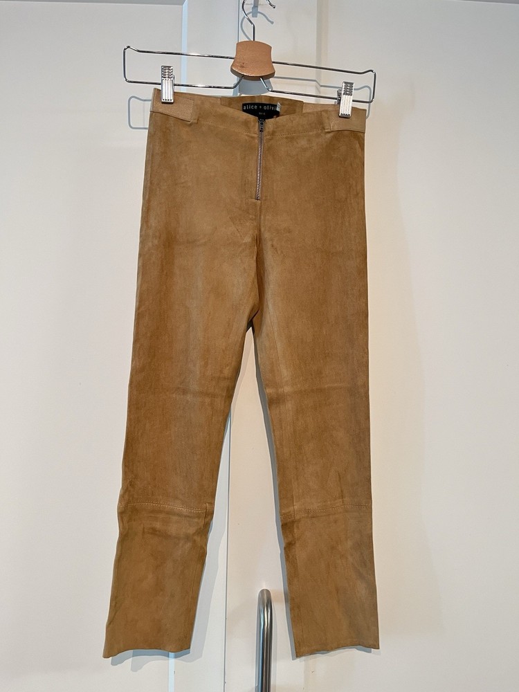Alice + Olivia XS Rich & Skinny Tan Suede Pants