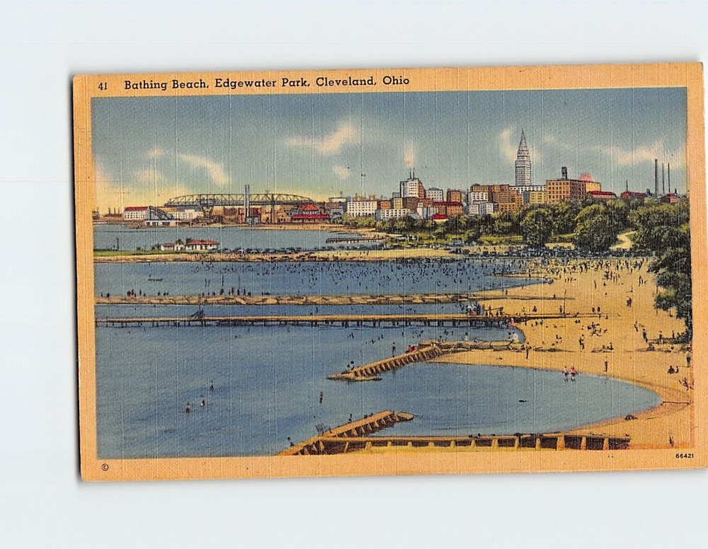 Postcard Bathing Beach Edgewater Park Cleveland Ohio USA