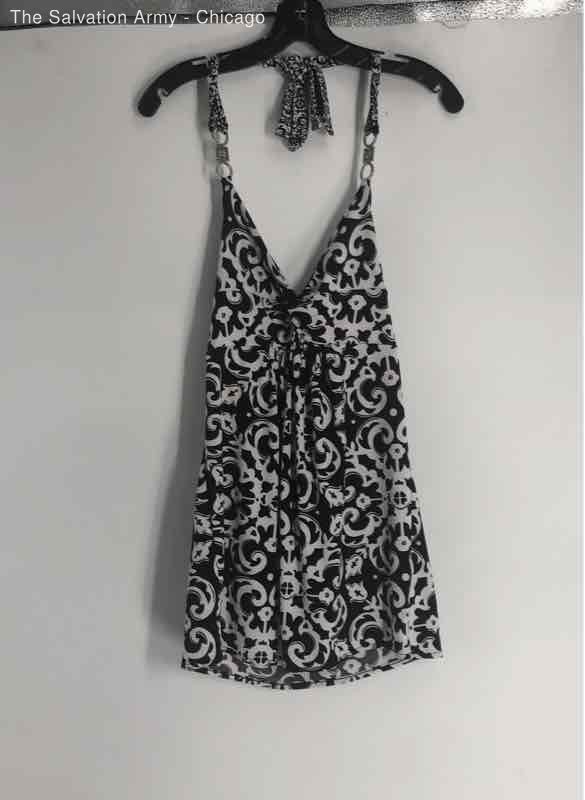 White House Black Market Womens Black White Halter Strap Blouse Top Size Medium