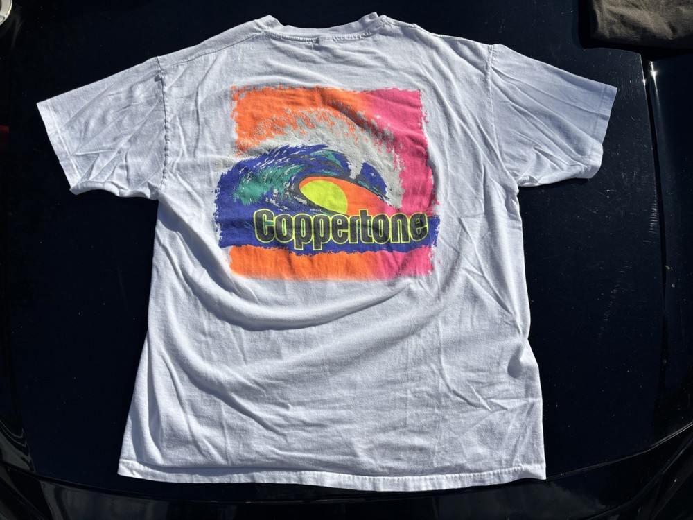 Vintage Coppertone Sunscreen Promo Shirt Mens XL White 90s Beach Surf Sun USA
