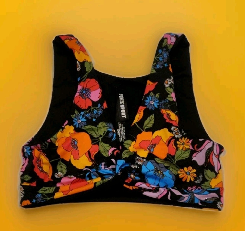 VS PINK Active Sport Gym Swim Multicolor Floral Reversible Bikini Top! XS