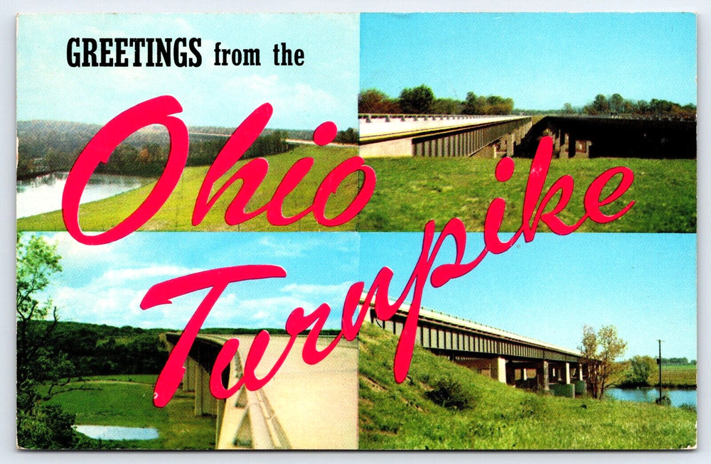 Vintage Old Outdoor Antique Postcard Greeting Ohio Turnpike Bridge River Usa