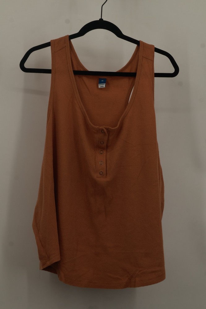 Old Navy Terracotta Thermal Waffle Knit Tank Top 3x Plus Size Henley Button EUC