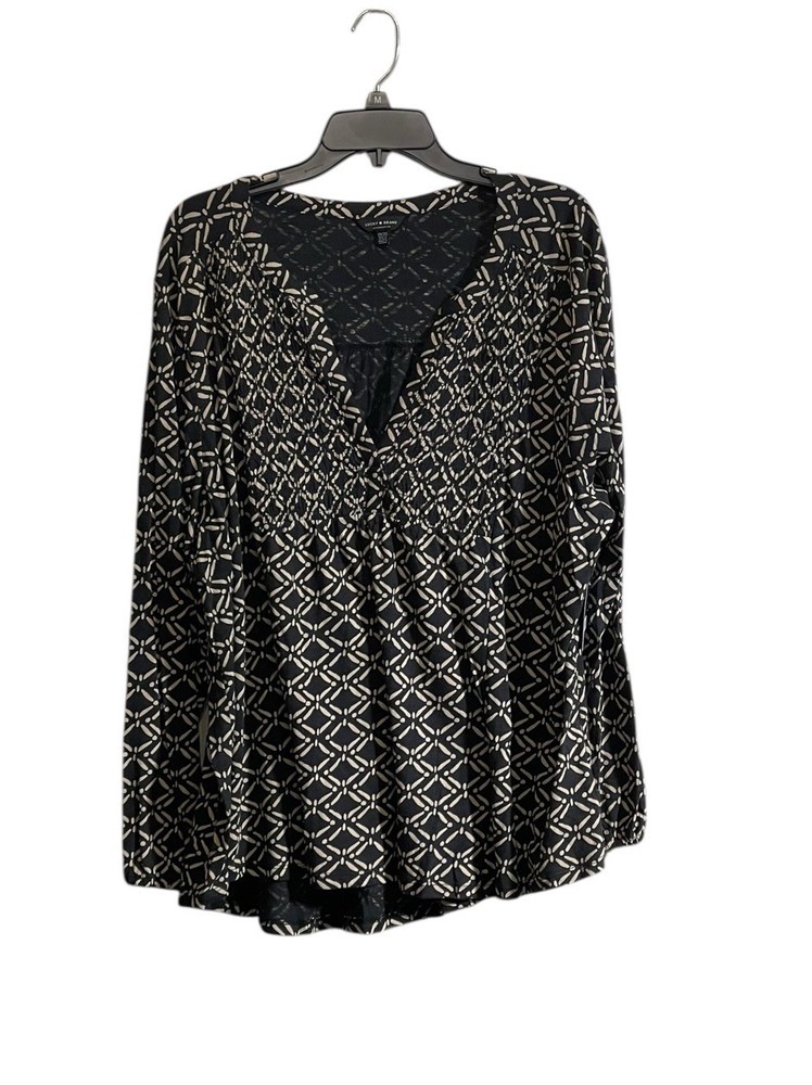 NWT Lucky Brand Top Women Sz 2X Cotton V-Neck Black Boho Casual Lightweight