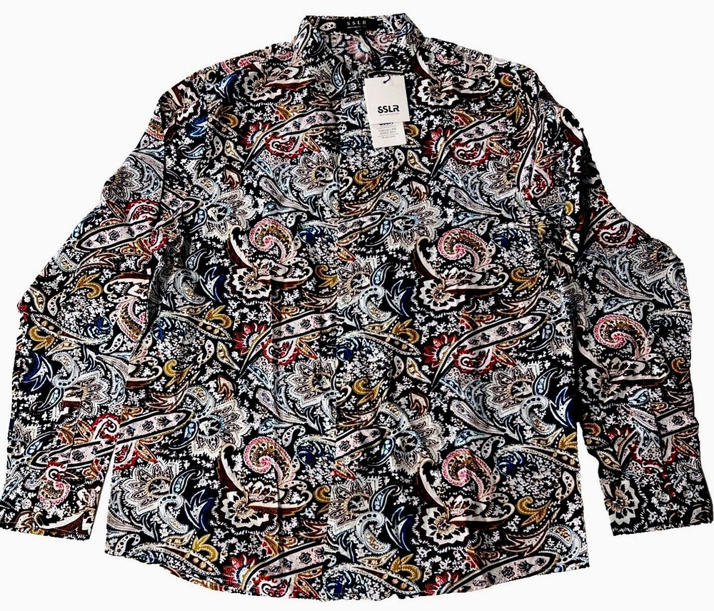 SSLR Mens Retro Paisley Button Up Shirt Size L Lightweight Cotton Festival NWT