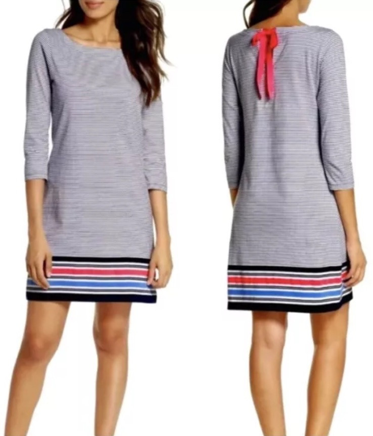 Lilly Pulitzer Noelle Bayside Dress M Navy Stripe Pima Cotton Coastal Preppy