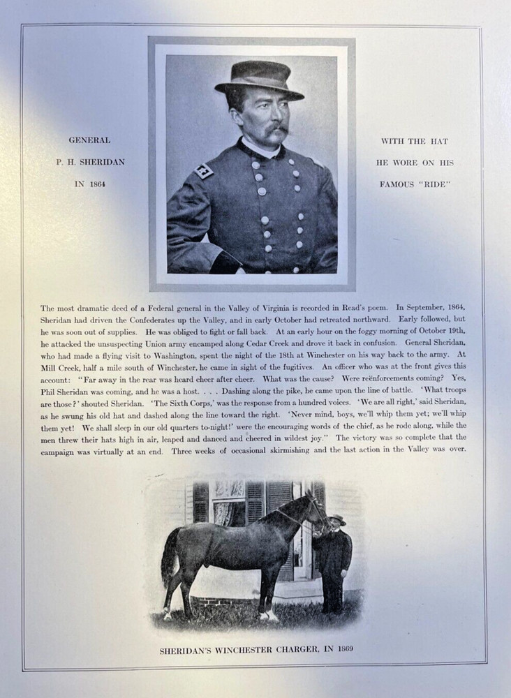 1912 Vintage Illustration General Philip H. Sheridan and His Winchester Charger