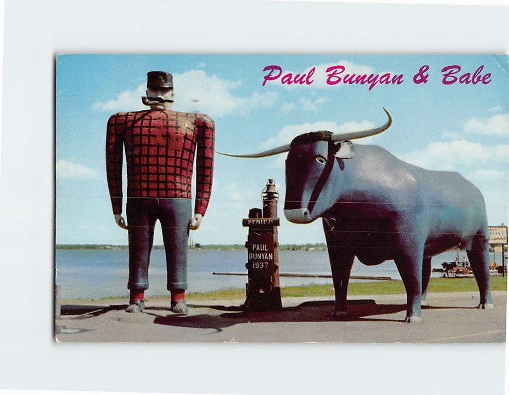 Postcard Paul Bunyan & Bane Lake Bemidji Minnesota USA