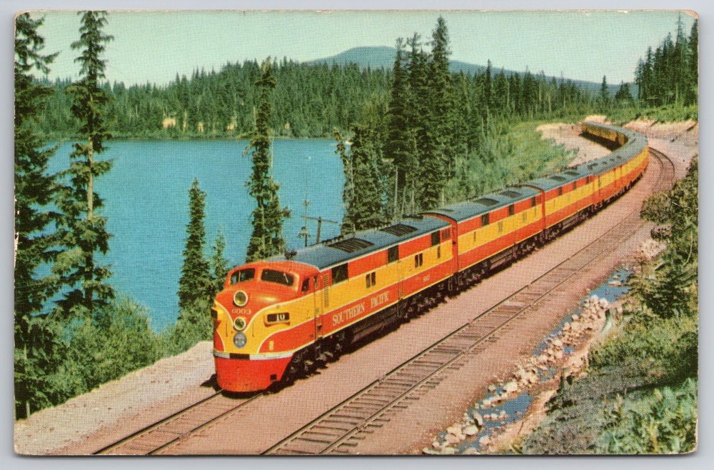 Southern Pacific Shasta Daylight Postcard Lake Odell Oregon Streamliner Train
