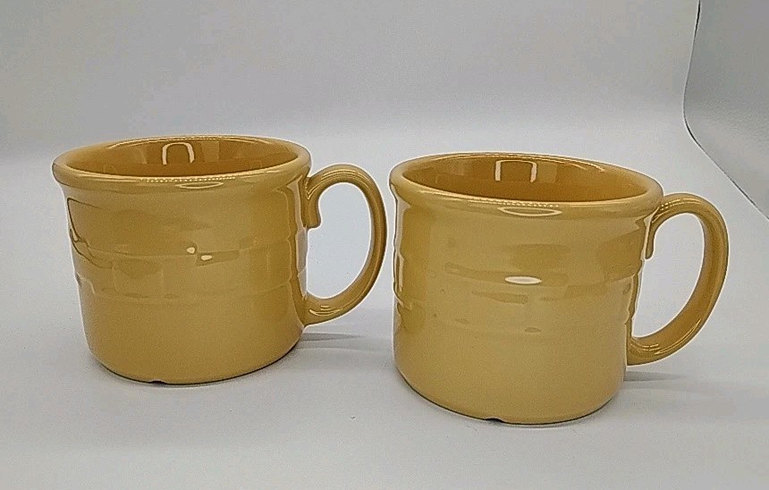 Lot of 2 Longaberger Pottery Woven Traditions Butternut Coffee Cups