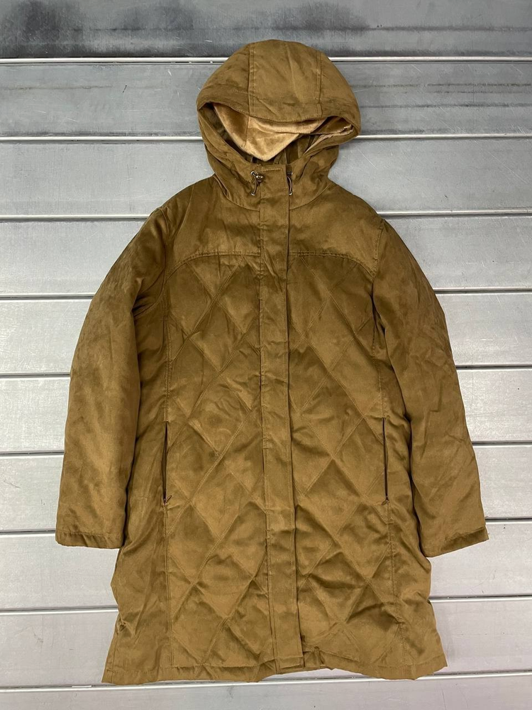 LL Bean Parka Coat Womens Large Brown Quilted Down Fill Long Fleece Lined Jacket