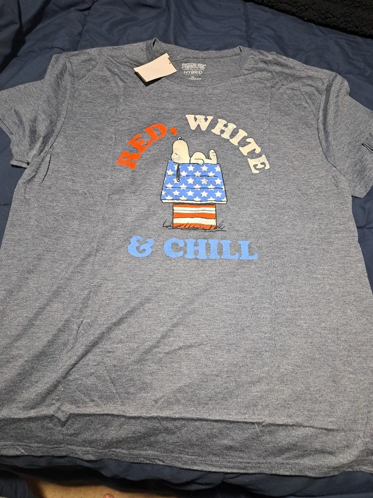 PEANUTS SNOOPY Mens USA Flag Red White & Chill T-Shirt Size XL