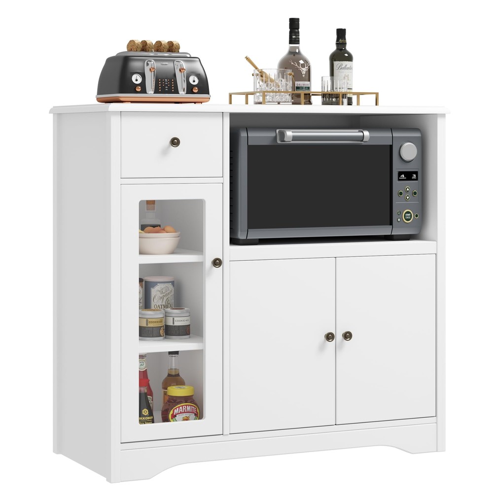HORSTORS Microwave Cabinet, Kitchen Storage Cabinet with 3 Doors and 1 Drawer...