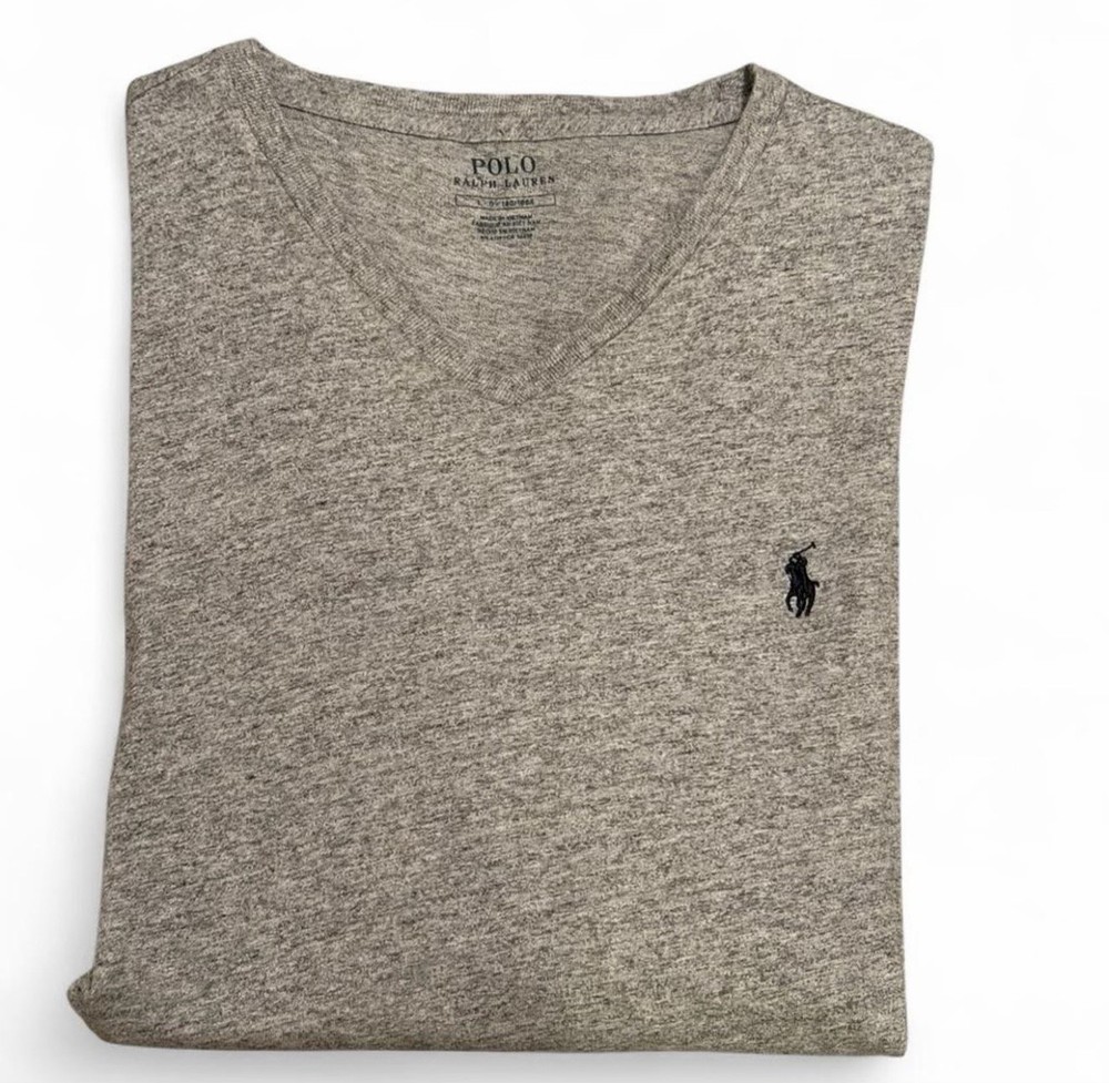 Polo Ralph Lauren Men’s L V-Neck Long Sleeve T-Shirt Gray Pony Logo