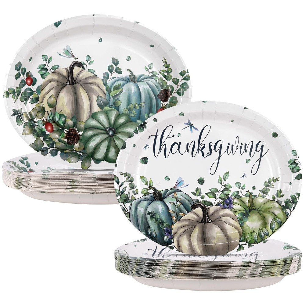 50Pcs Thanksgiving Oval Paper Plates -10
