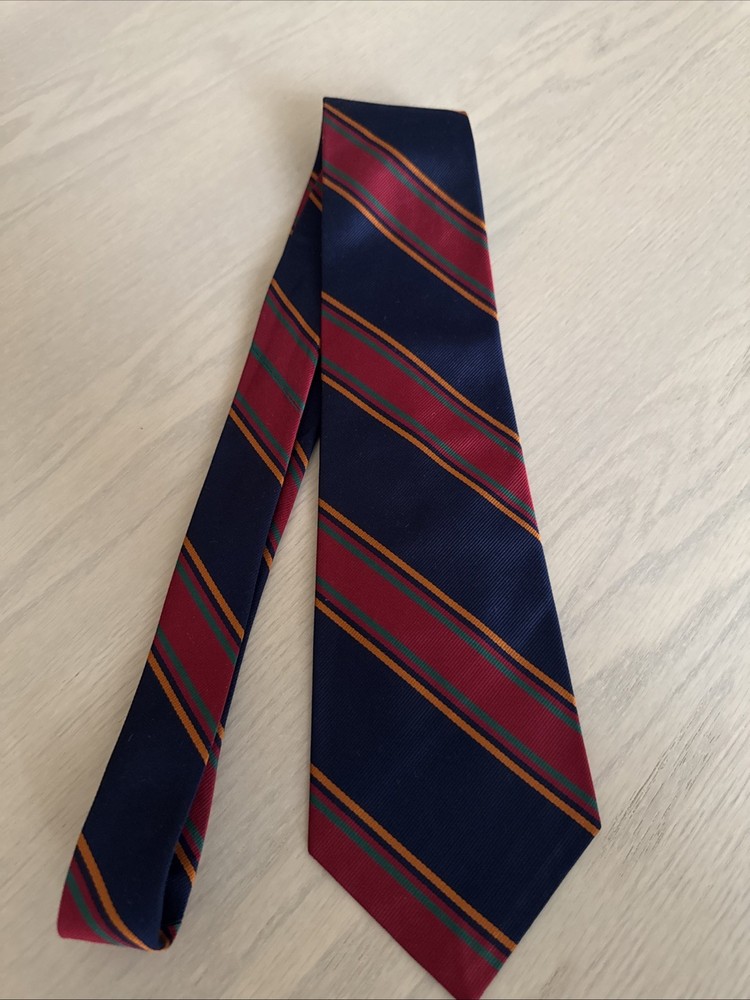 Paul Stuart Men's Silk Navy Burgundy Orange Striped Tie Made In USA  3.75x57