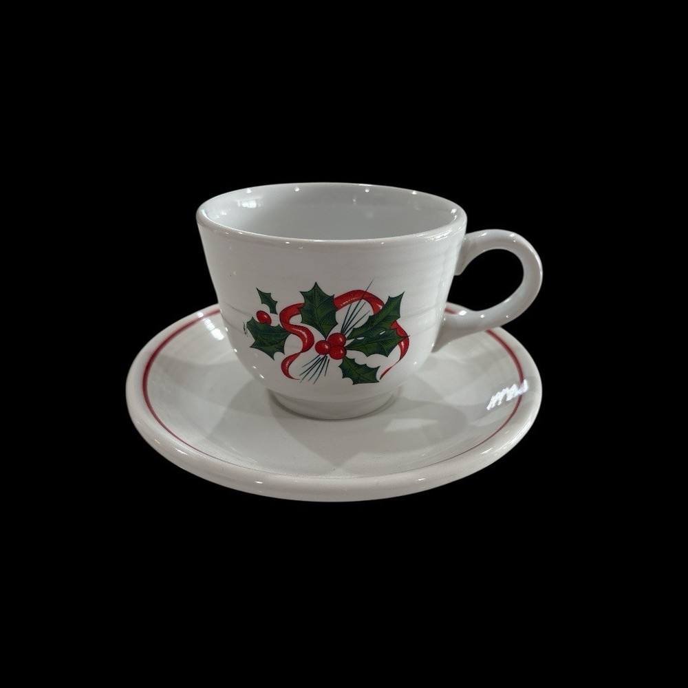 Fiesta HLC White Christmas Holly Berry Coffee Cup And Saucer