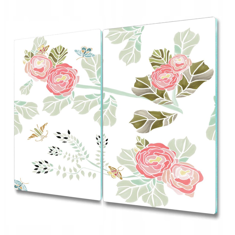 Tempered Glass Worktop Saver Pastel Flowers with butterflies Floral Watercolour