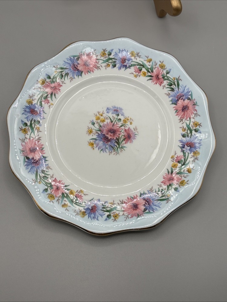Foley CORNFLOWER Salad Plate Vintage 7 1/4” Bone China Scalloped, Gold Edge