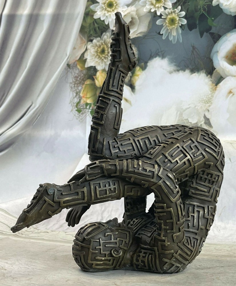 ABSTRACT ART DECO. S.DALI BRONZE SCULPTURE MARBLE BASE MODERN FIGURINE DECOR ART-image