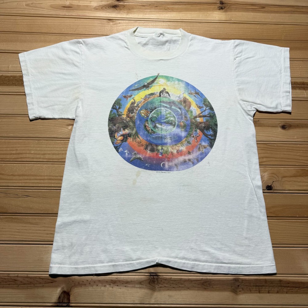 Vintage 1994 Mother Earth Nature Animals Ecosystem Mandala Graphic Shirt Medium