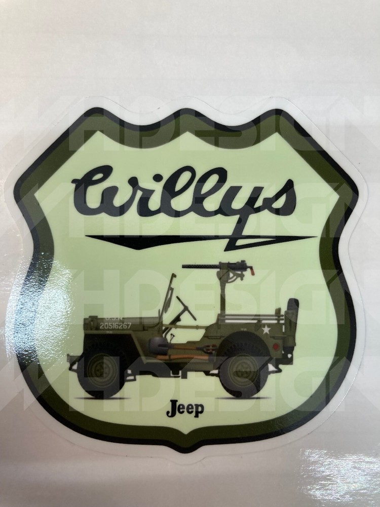 Vintage Willys military style decal for classic car restoration or tool box