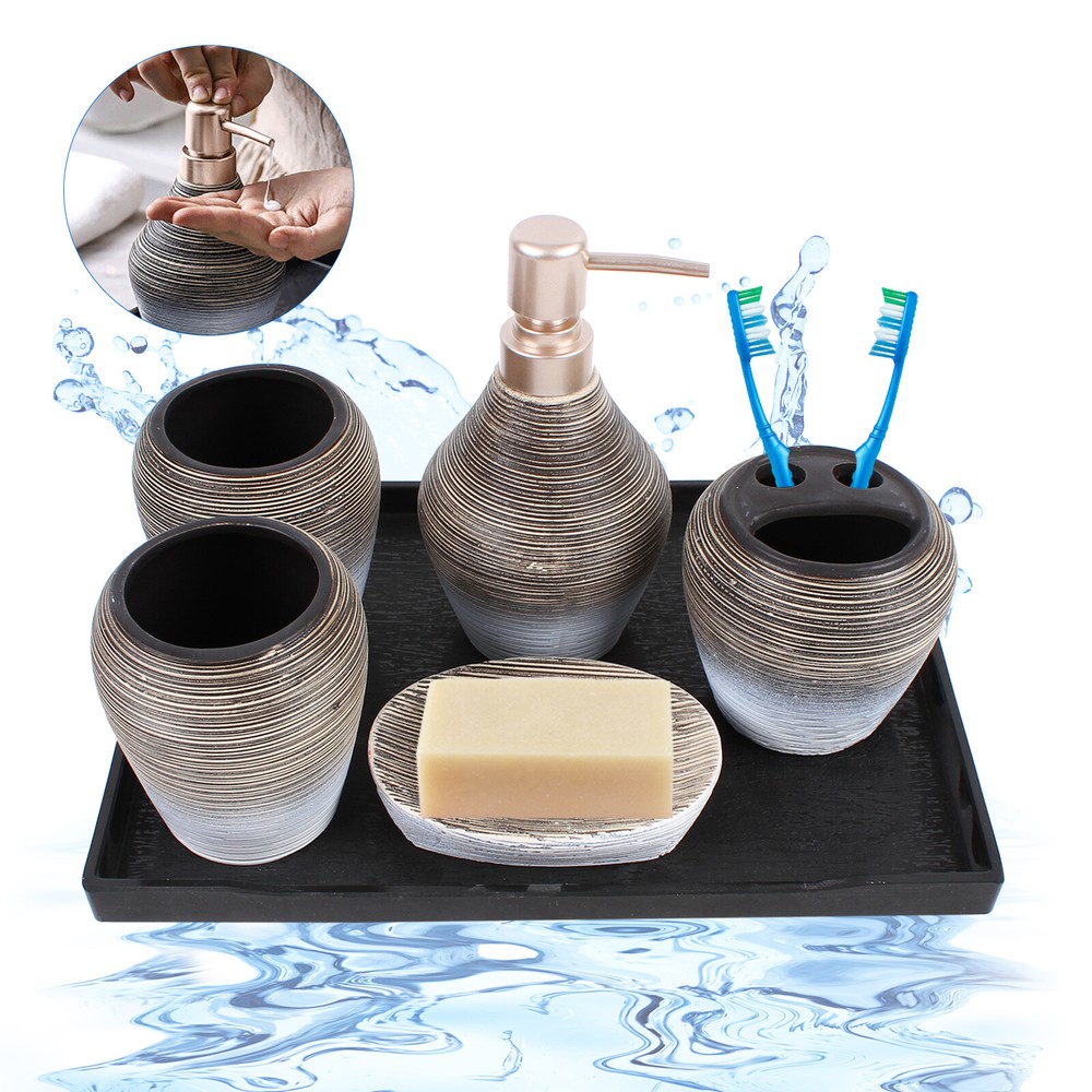Modern Ceramic 5-Piece Bathroom Set with Lotion Dispenser and Holder