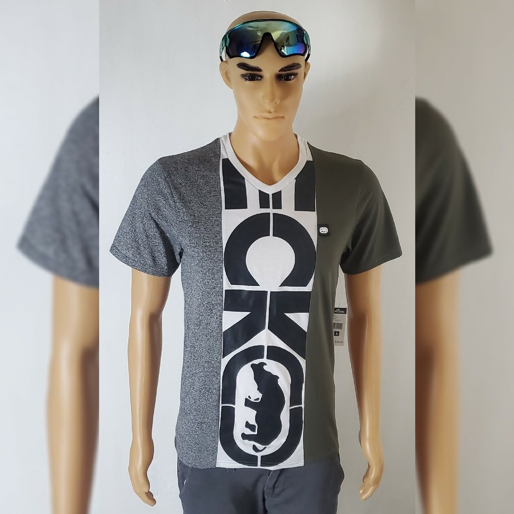 Nwt Ecko Unltd Men's Short Sleeve V-Neck Tshirt Gray Size S Big Logo G.marled