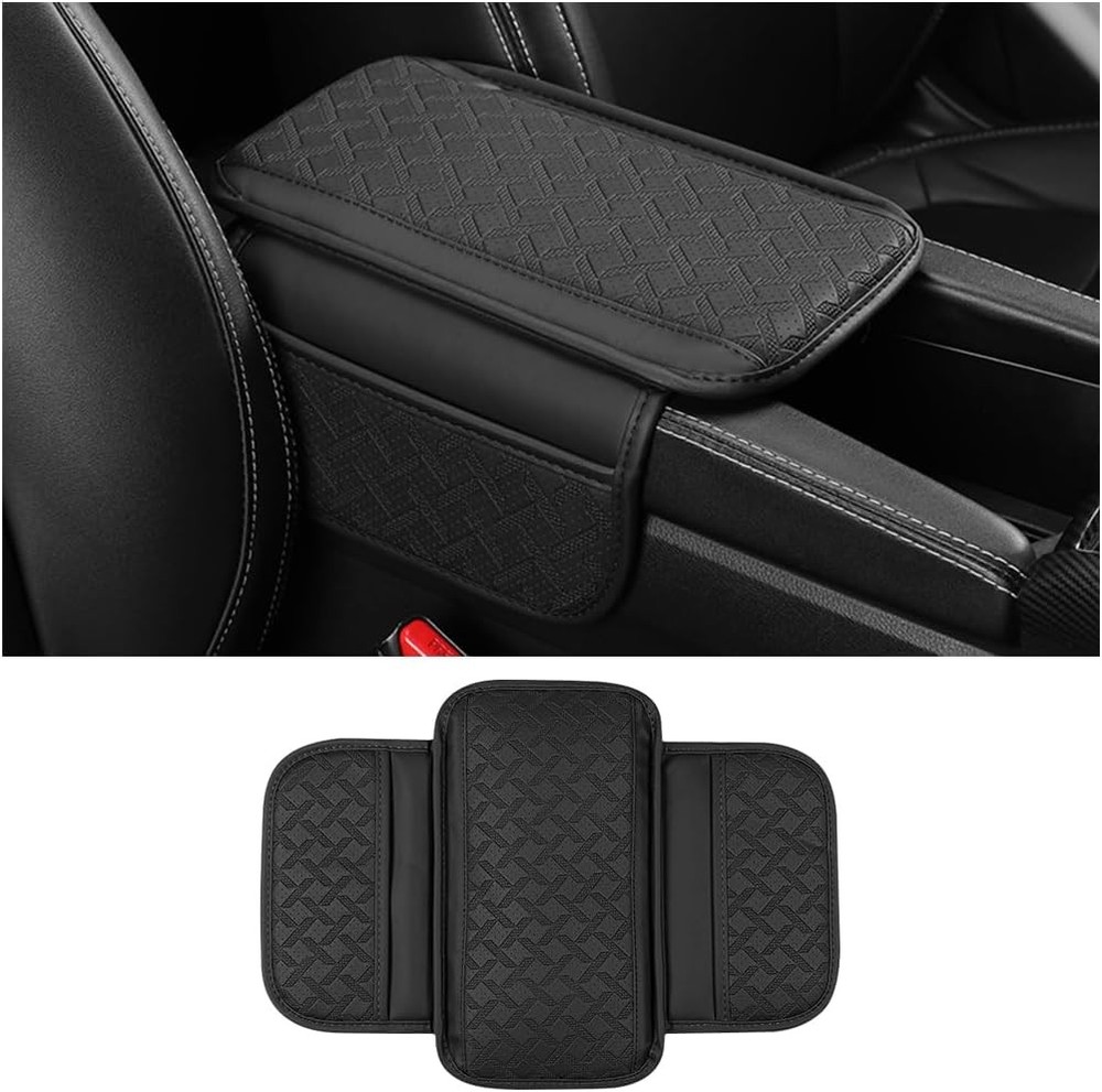 Universal Car Center Console Cover, Microfiber Leather Armrest Pr Color: Black