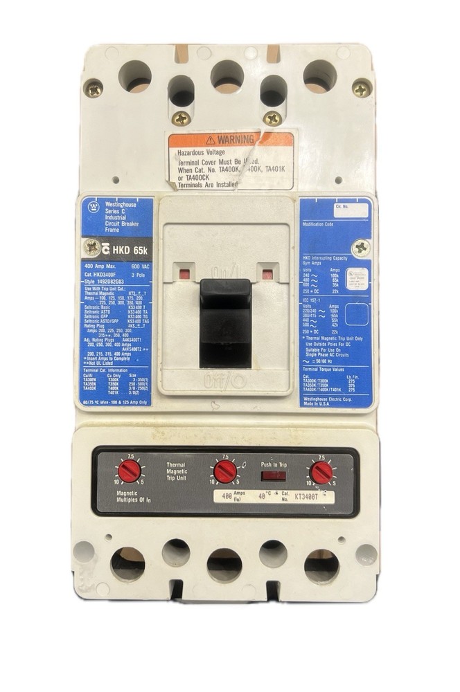 ⚡️Westinghouse HKD3400F Circuit Breaker 400A 600V 3 Pole FREE SHIPPING!!! USED