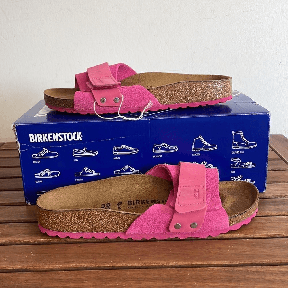Birkenstock Oita Suede Leather Sandals Fuchsia Tulip EU38/US Women 7(Box Crushed