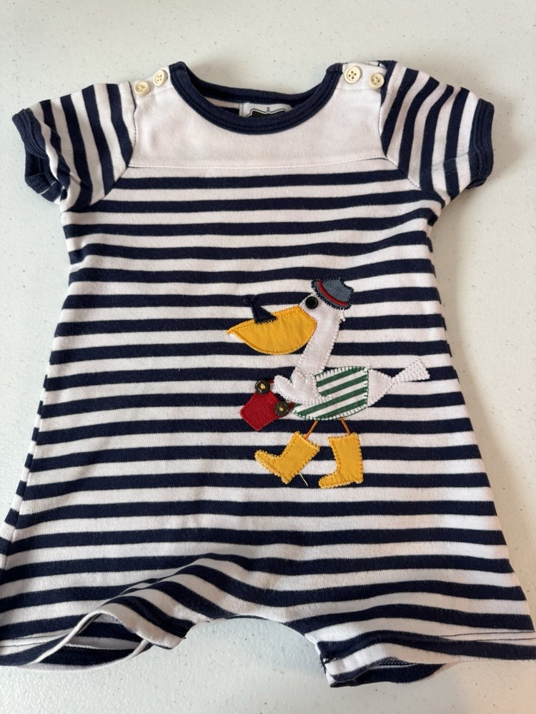 Baby Boys Mud Pie 9-12 Mo Seagull Romper Outfit One Piece Blue White EUC Beach