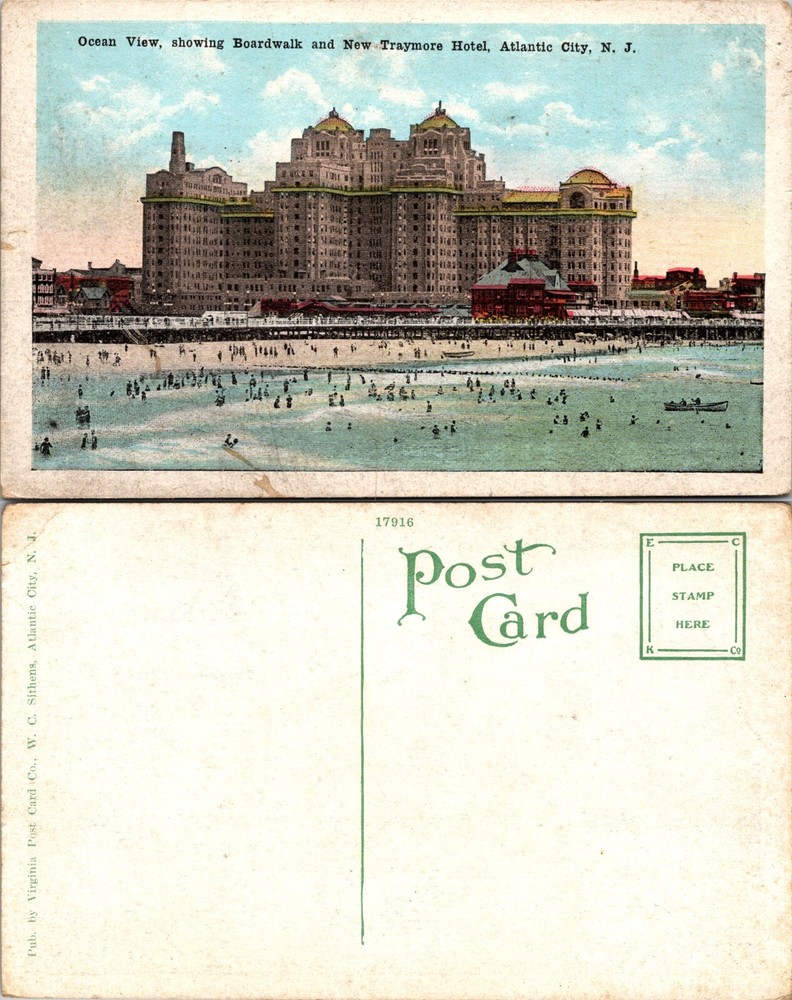 Boardwalk and New Traymore Hotel Atlantic City New Jersey Postcard