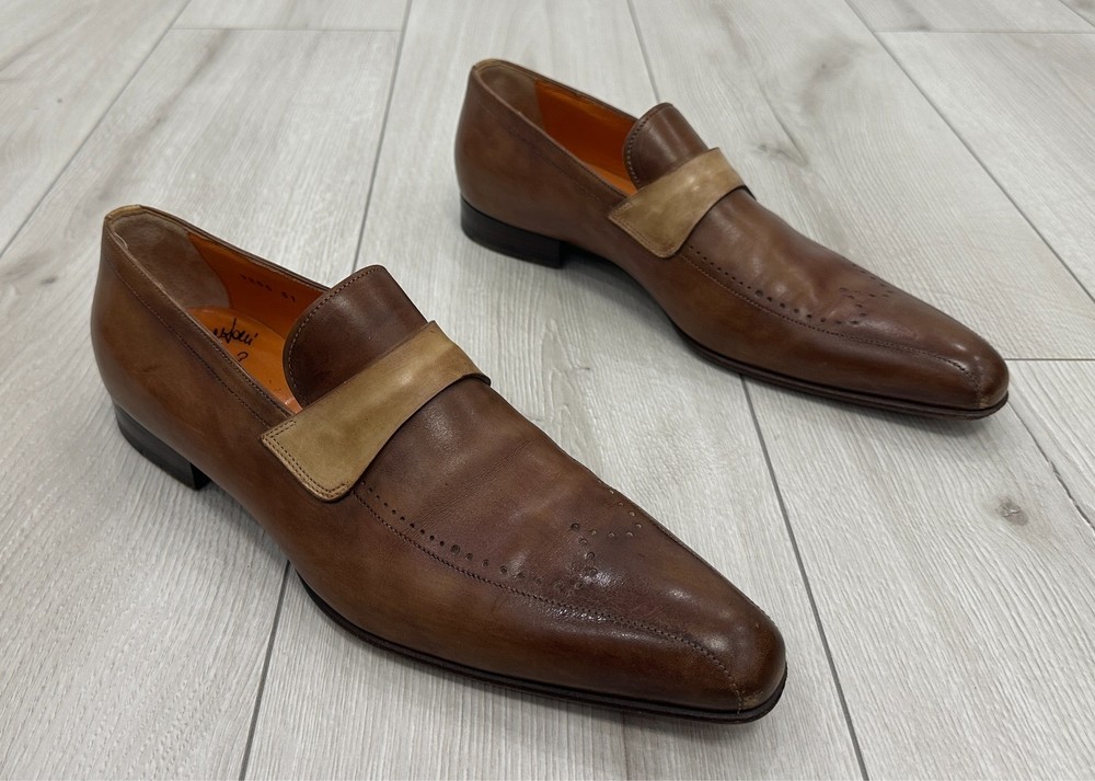 Santoni Hand Made Fatte A Mano Leather Penny Loafers Slip On Shoes Size 7.5 UK