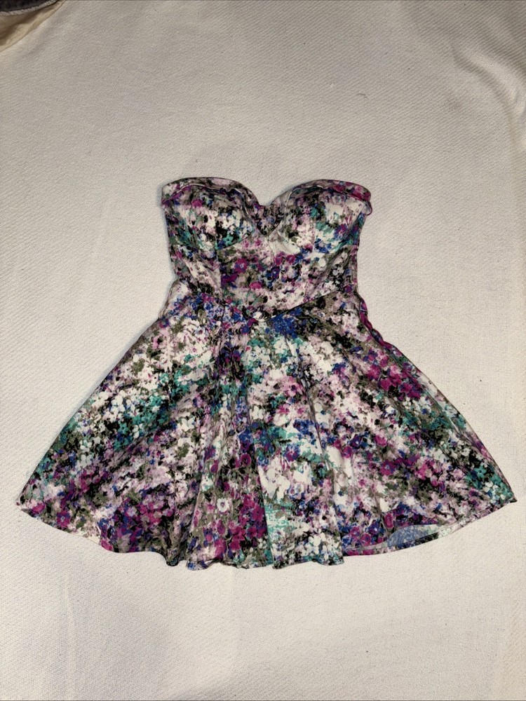 Vintage Strapless Dress Windsor Sz.3 Abstract Single Stitch Y2K Mini Homecoming