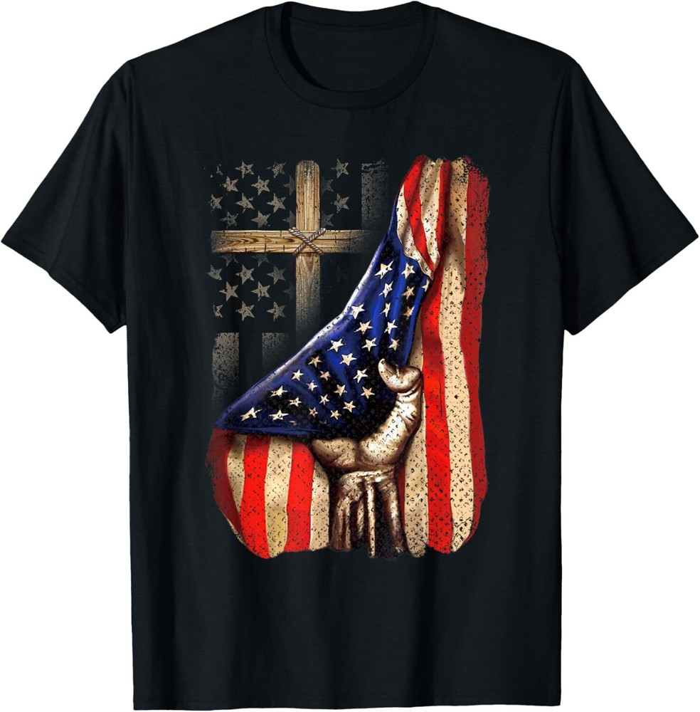 Cross Christ American Flag Pride Hand Christian Lover T-Shirt Hoodie