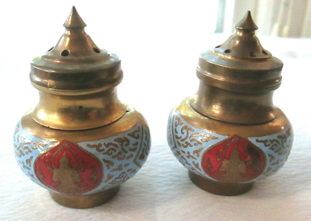 Vintage Salt and Pepper Shakers Brass India Decorative