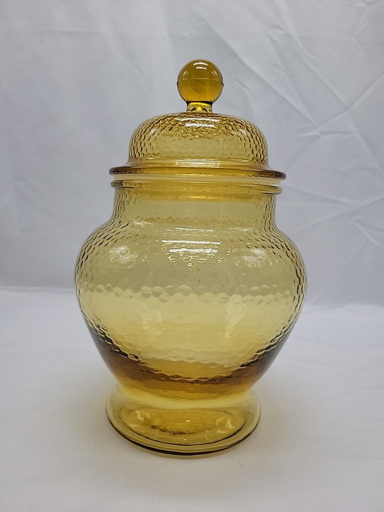 Vintage Pebble Glass Canister Apothecary Ginger Jar Amber 9 Inches