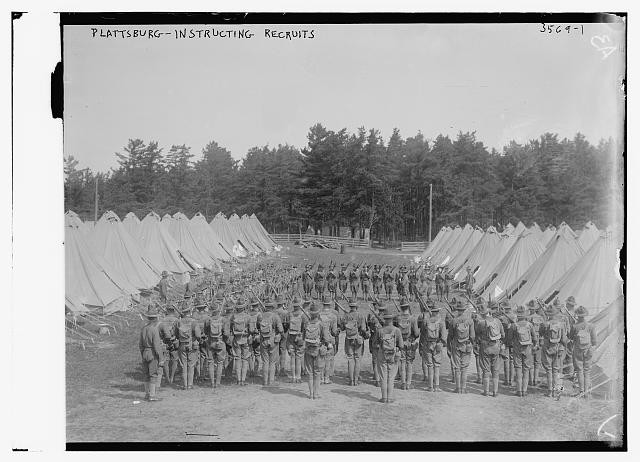 Plattsburg -- Instructing recruits,tents,men,rifles,uniforms,Bain News Service